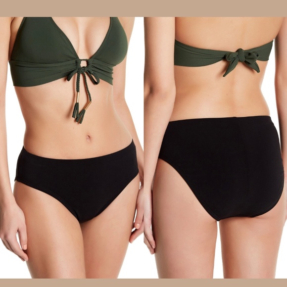 NWT‎ $82 Robin Piccone [ Medium ] Ava High Waist Bikini Bottoms in Black - Picture 1 of 13